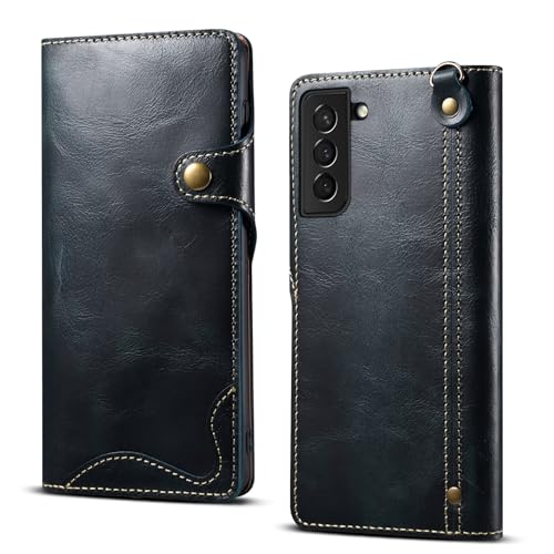 Housse cuir véritable pour Samsung S25 Ultra, étui portefeuille bleu rétro au design raffiné