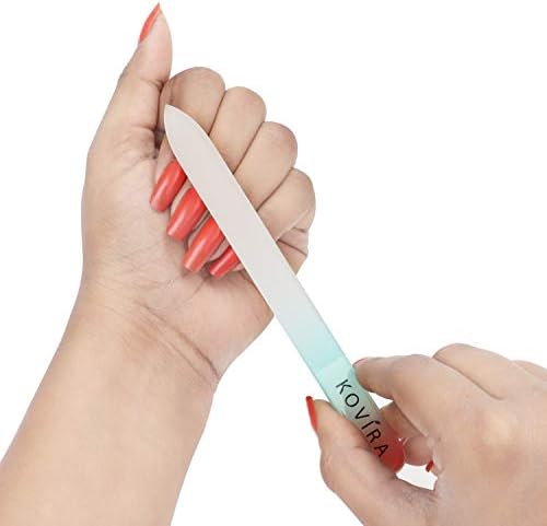 Kovira Glass Nail Files with Protective Case (5 Pack) - Long Lasting Double Sided Fingernail Files - Manicure/Pedicure Set for Shaping Natural Nails & Artificial Nails - Professional Crystal Files