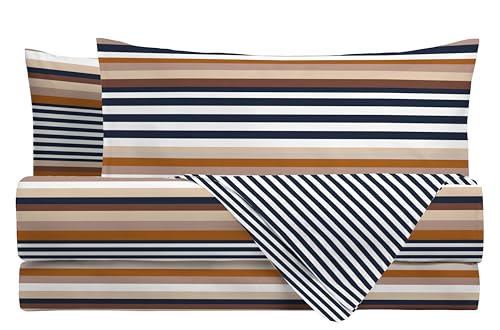 Mahome Set Lenzuola Letto Matrimoniale 100% Cotone PERCALLE - Completo Letto Pregiato Cotone Morbido (Lines Dark)
