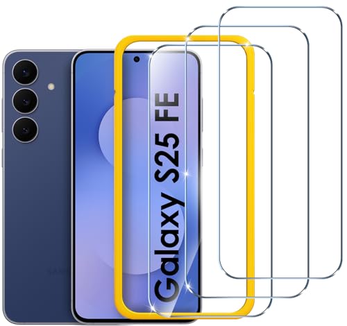 ivoler Protector de Pantalla para Samsung Galaxy S25 FE 5G (no compatible con Samsung S25 5G), paquete de 3, con herramienta de fácil instalación, dureza 9H, HD, anti-rayado, anti-burbujas