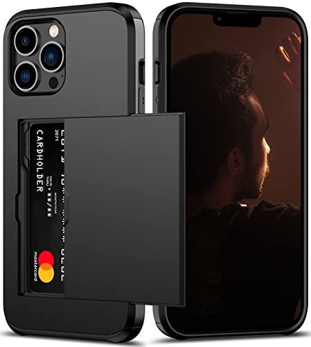 Nvollnoe for iPhone 13 Pro Max Case Heavy Duty Protective Dual Layer Shockproof Hidden Card Slot/Holder Slim Wallet for Women&Men(Black)