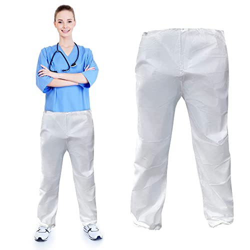 Purevacy Disposable Scrub Pants X-Large, Pack Of 10 Disposable White Pants With Elastic Waist, Ankles, Breathable And Waterproof Microporous Disposable Pants Medical, Unisex Disposable Scrubs Bottoms #TOP4