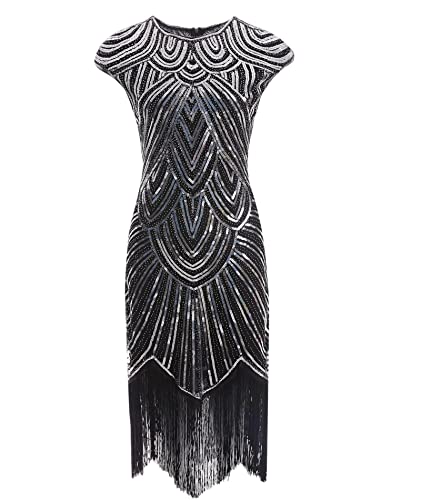 HAHAEMMA Vestido de mujer de los años 20, vestido bodycon con cuello halter con flapper charleston, vestido de cóctel Great Gatsby vestido de cóctel con lentejuelas borlas dobladillo de cóctel vestido