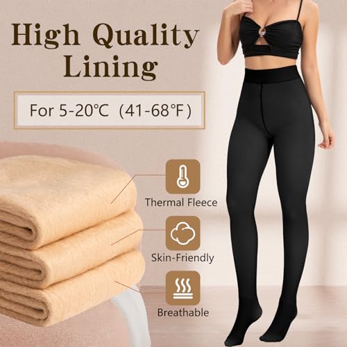 Image of HONGTEYA Fleece Lined Tights Women Winter Thermal Leggings Pantyhose Fake Translucent Thick Warm Sheer Tights