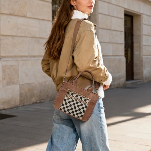 Image of Checkered Tote Bag for Women - Plaid Handbag Checkerboard Crossbody Shoulder Bag Trendy Checkered Tote Purse