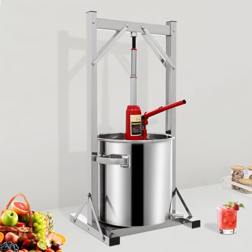 TFCFL Hydraulic Fruit Wine Press, 5.8Gal/22L Stainless Steel Hydraulic Jack Press Extractor, Manual Juice Maker Apple Grape Berry Vegetables Crusher Olive Oil Cider Wine Making Press Machine