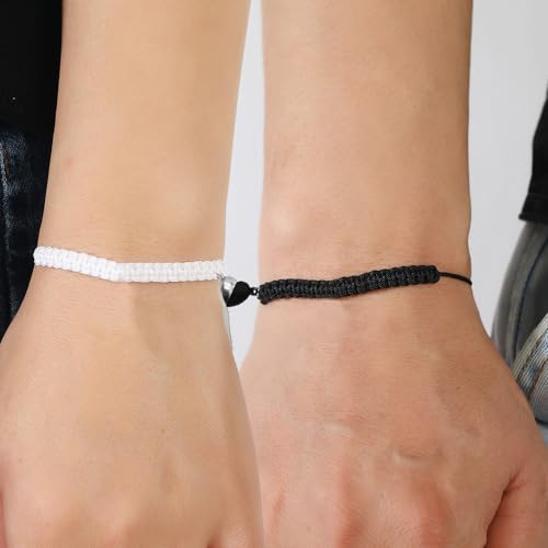 Image of CJIAYUJEW Matching Bracelets for Couples Handmade Braided Love Cross Bracelet Adjustable Heart Matching Attraction Couples Bracelet for Him and Her Bff Friendship Gift
