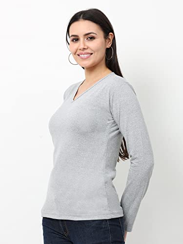 Image of Wafaa Women's Cotton Plain V Neck Full Sleeve T-Shirt