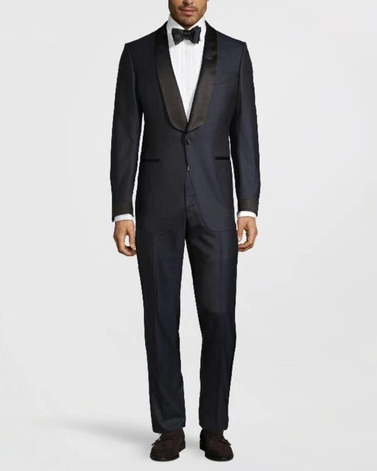 Costume homme deux pièces noir style smoking de mariage ajusté avec revers en châle chic - 2