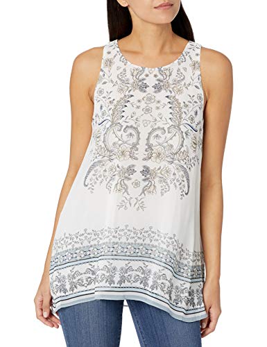 Max studio women's printed sleeveless trapeze blouse, ivory/chamb…
