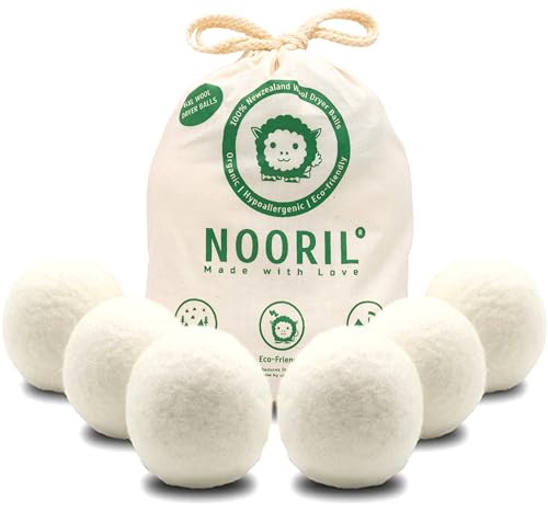 Nooril Tumble Dryer Balls - Handmade Reusable Wool Laundry Balls for Fabric Softening Reduce Drying Time Noise Static-Cling & Wrinkles with No Bad Odor (Pack of 6)