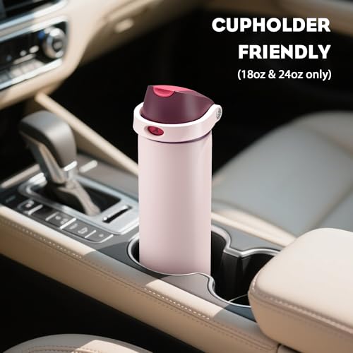 POWCAN 18 oz Stainless Steel Water Bottle: 2-in-1 Push-Button Spout & Quick-Flip Straw, Leakproof, Cold 24 Hrs, Fits Car Cup Holder, Insulated Bottle for Gym, School, Travel, Outdoor Gift (Plum Field) — view 5