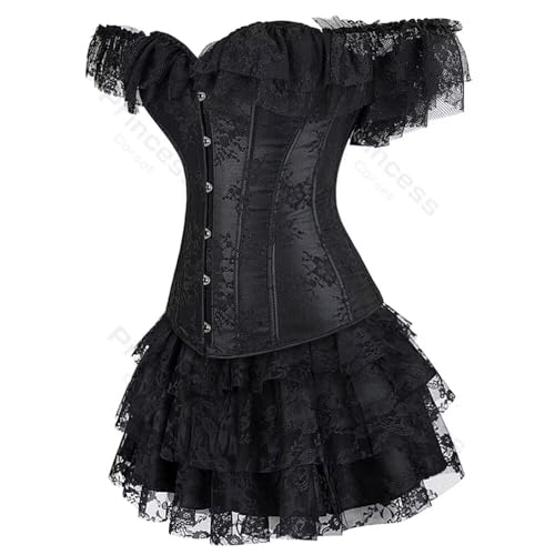 Corset for Women Skirt Set Top Plus Size Outfit Lace up Sleeved Gothic Medieval Renaissance3
