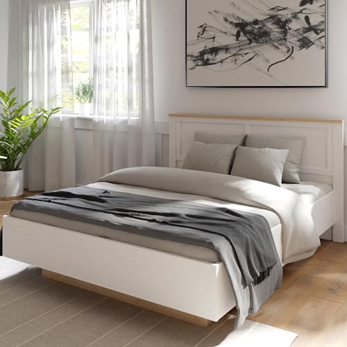 Forte Bohol Bett 180, Landhausstil Bett mit Lattenrost, Holzwerkstoff, Riviera Eiche/Sibiu Lärche Hell Dekor, 176,2 cm breit, 102,9 cm hoch, 206,4 cm...