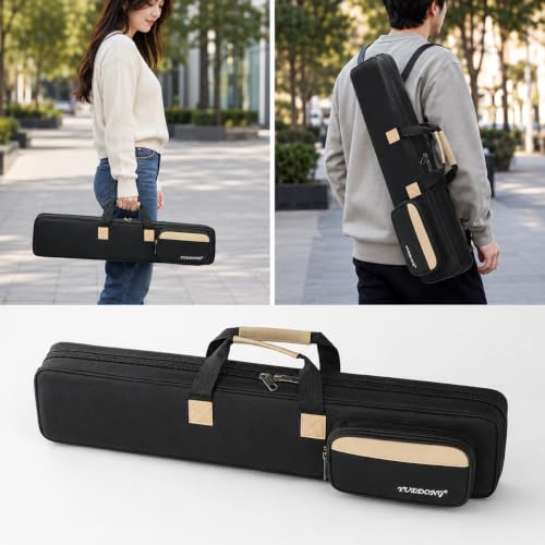 Image of Street27 Premium Padded Flute Carry Bag, 1200D Oxford Cloth Gig Bag for Up to 7 Flutes with Adjustable Shoulder Strap, Water-Resistant Lightweight Instrument Carry Case, Black, 75cm