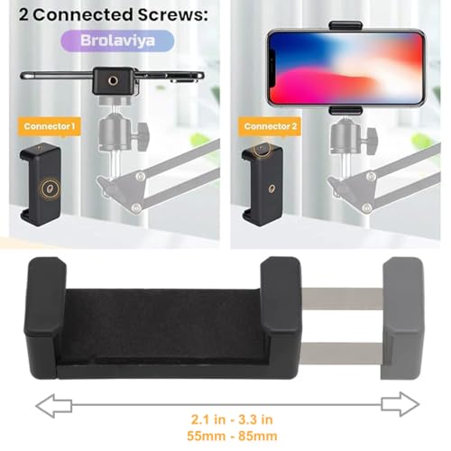 Image of BROLAVIYA 2 Pack Mobile Phone Holder Mount with 1 /4 inch Screw, Adjustable 55-85mm Smartphone Clamp, Tripod & Stand Compatible, Universal Phone Holder for Video Recording, Live Streaming & Photography