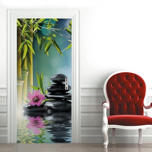 Pegatinas Puerta 3D Spa de Yoga Pegatinas para Puertas de Bambú Verde Vinilo Decorativo Pegatina Pared Mural para Puerta Autoadhesivas Papel Pintado Puerta 100x200 cm B-4411