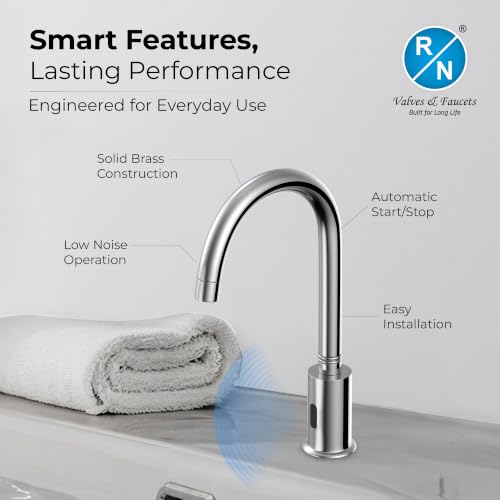 Image of RN Automatic Touchless Sensor Faucet for Wash Basin, Motion Sensor Bathroom Sink Tap, Hands-Free Smart Faucet with Chrome Finish, Water Saving Kitchen & Bath Fixture (Swan Neck.3)
