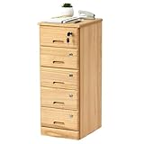 KIRIGEN 桐製 キャビネット 完成品 5段 収納 サイドキャビネット 電話台 A4対応 サイドワゴン 全段鍵付 キャスター 植物オイル塗装仕上げ ナチュラル