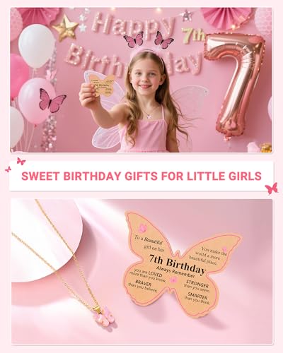 UNGENT THEM Happy 6th 7th 8th Birthday Gifts – Beautiful Girl Butterfly Necklace, You Make the World Brighter 6