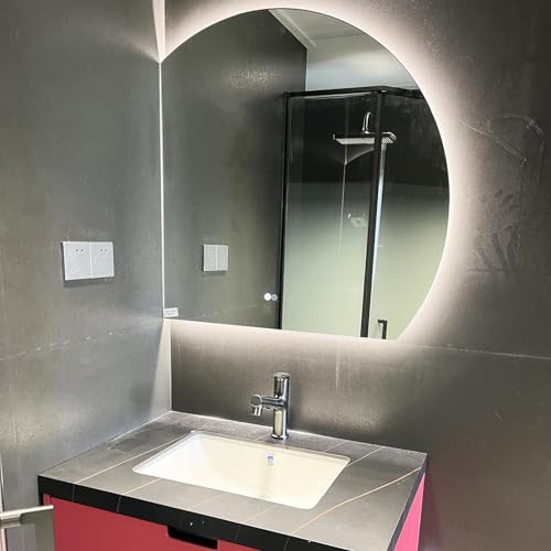 Ściemnialne lustro łazienkowe LED z funkcją przeciwmgielną, 70 cm, półokrągłe lustro Vani, czujnik dotykowy, 3 kolorowe światła, elegancka dekoracja ścienna do nowoczesnych łazienek