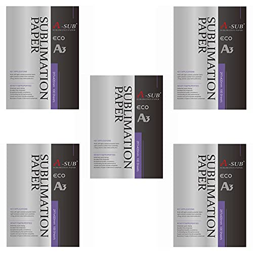 A-SUB Sublimationspapier A3, 297x420 mm, 500 Blatt, kompatibel mit EPSON, SAWGRASS, RICOH, Brother Sublimationsdruckern