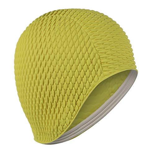 Fine Saratoga Ladies Mens Vintage Retro Style Bathing Cap Swimming Hat Bubble Waffle Traditional (Yellow)