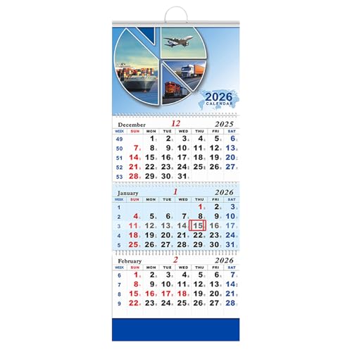 Shipping Wall Calendar – 4-Fold Design, 33x83.5x1cm Size, Matte Paper Pages with Crisp Print | Large 2026 Hanging Calendar for Office Organization, Business Planning and Daily Scheduling