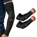 ARMORAY Arm Sleeves for Men & Women - 2 Pair UV Sun Protection Cooling Compression - Tattoo Cover Up Sleeve for Daily Wear & Work (Black)