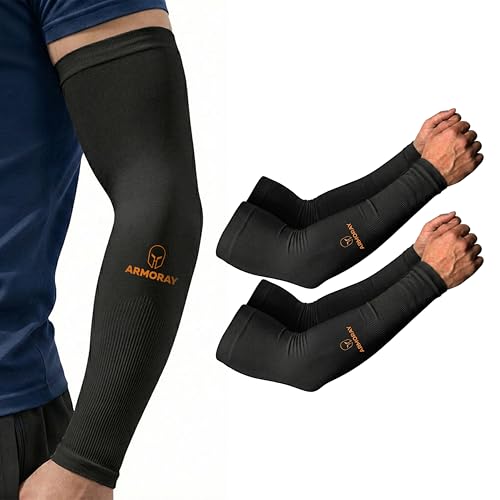 Image of ARMORAY Arm Sleeves for Men or Women - Compression Warmers to Cover Tattoo - for Basketball Golf Running Football Cycling or Sun Protection