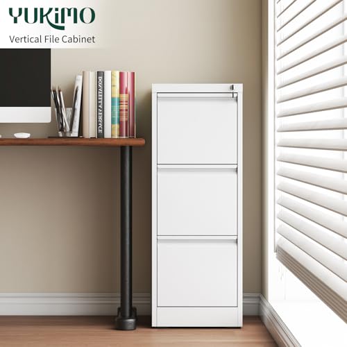 3 Drawer File Cabinet with Lock, Metal Vertical File Cabinets for Home Office, Office Furniture for Organization Hanging Legal/Letter/A4, Office File Cabinet Storage Cabinet, Require Assembly, White by Yukimo - Image 2