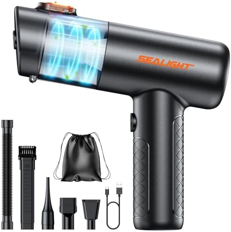 SEALIGHT Handstaubsauger Akku, 38000Pa Testsieger Autostaubsauger Stark | 400000 RPM, 45 Minuten Akkulaufzeit, 4-in-1 Mini Staubsauger Bürstenloser mit Quick-Empty für Auto, Haus,