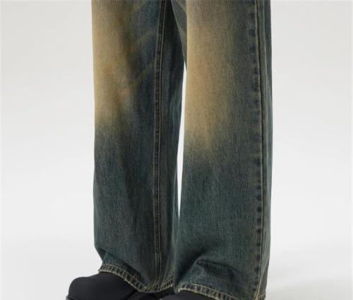 Men Distressed Jeans Baggy Straight Style Korean Streetwear Trousers Vintage Washed Denim Pants4