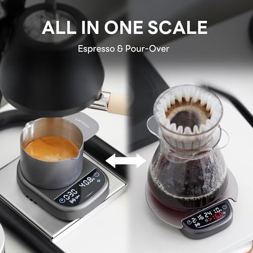 Image of LAYBIRD MagAttach 3-in-1 Coffee Scale with Timer - Precision Espresso & Pour Over Scale with Flow Rate and Brew Ratio Display, Includes Magnetic Dosing Cup and Extension Platform Brewing Accessories