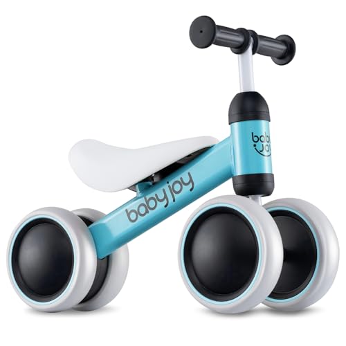 BABY JOY Balance Bike, No Pedal 4 Wheels Toddler Bike with Soft Seat as First Ride-on Toy Birthday Gift, Baby Balance Bike for 2 Years Old Boys Girls (Blue)