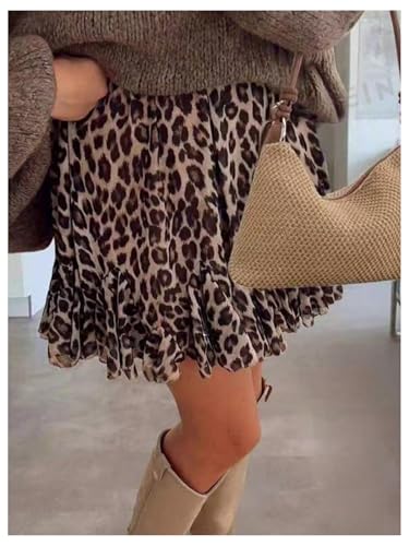 Verdusa Women's Plus Size Leopard A Line Short Skirts High Waist Flared Ruffle Skirt3