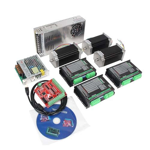 RATTMMOTOR 3 Axis Nema23 Stepper Motor Kit,425oz-in 3A 112mm,DM556S Motor Driver,4 Axis USB Mach3 Controller Board Motion Control Card 36V CNC Kit for CNC Router Milling Machine