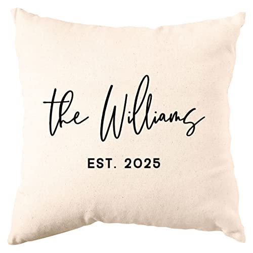 Andaz Press Personalized Decorative Throw Pillow Covers Classic Script Pillowcase Cover Gift for Wedding Couple Anniversary Housewarming Farmhouse Neutral Home Decor Living Room Bedroom 18"x18" 1-Pack