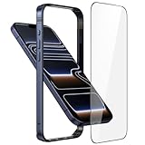 Metal Bumper Case for iPhone 17 Pro Max, Aluminum Frame Slim Case [Soft Silicone Inner Bumper][Raised Edge Protection] HD Tempered Glass Screen Protector Cover for iPhone 17 Pro Max Navy Blue