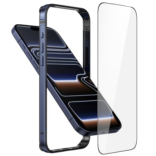 Metal Bumper Case for iPhone 17 Pro Max, Aluminum Frame Slim Case [Soft Silicone Inner Bumper][Raised Edge Protection] HD Tempered Glass Screen Protector Cover for iPhone 17 Pro Max Navy Blue