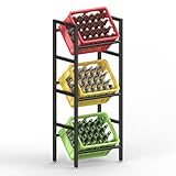 ViviDreamore 3-stufiges Getränkekistenregal, Schwerlast Metall Bierkistenregal für Bier, Wasser, 3 Kisten Fassungsvermögen, Verstellbare Füße, Rostfrei, für Küche Garage Bar Wohnzimmer
