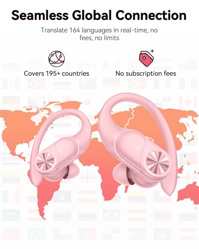 Image of PocBuds Bluetooth Headphones Wireless Earbuds 80hrs Playtime Wireless Charging Case Digital Display Sports Ear Buds with Earhook Deep Bass IPX7 Waterproof Over-Ear Earphones for TV Phone Laptop Pink