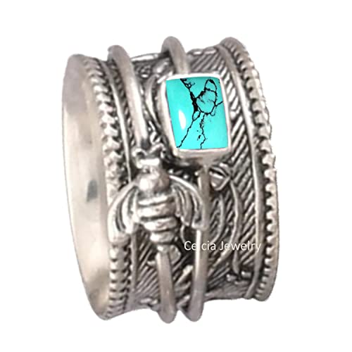 Bague de méditation cadeau de naissance en turquoise pour homme femme