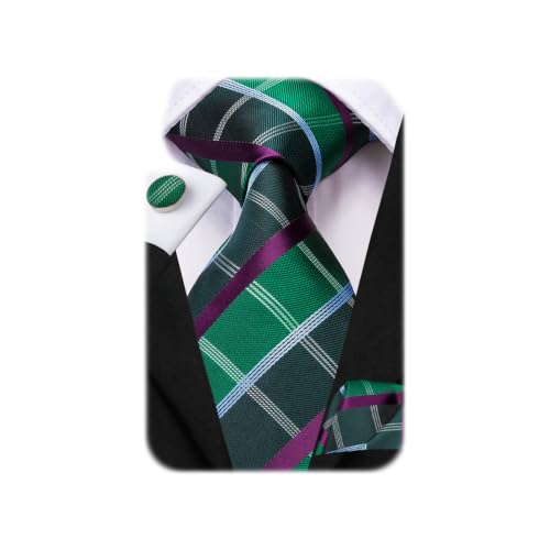 Image of Dubulle Mens Paisley Striped Tie Woven Necktie for Men and Handkerchief Cufflinks Set Wedding Formal Business