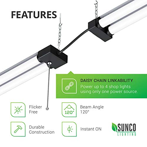 Sunco 8-Pack LED Shop Lights 4FT | 4500 LM Linkable Garage Lighting | 6000K Daylight | Surface & Suspension Mount