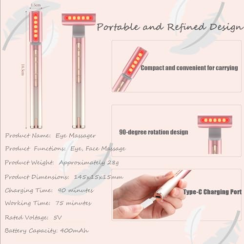 Orghoic Red Light Therapy Wand for Eyes & Face & Neck, Eye Massage Lift Wand, Face Skincare Wand, 7 Color Facial Device with Microcurrent, Heat, Massage and Red Light Therapy