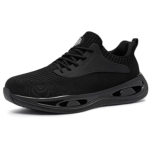 LARNMERN Zapatos de Seguridad para Hombre Sra-Antideslizante Cómodo Moda Zapatillas de Seguridad Ligeras Amortiguación Transpirable（Negro,42EU