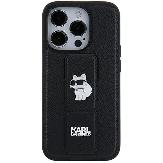 Karl Lagerfeld KLHCN61GSACHPK Hülle für iPhone 11 / Xr 6.1" Schwarz hardcase Gripstand Saffiano Choupette Pins