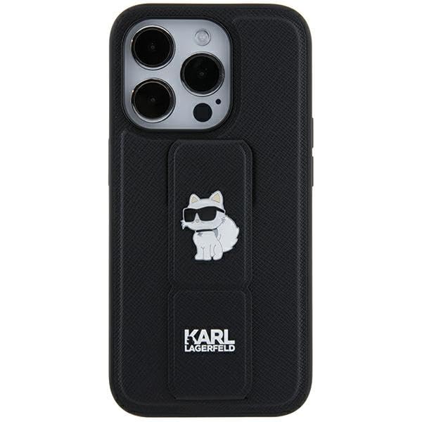 KARL LAGERFELD KLHCN61GSACHPK Coque pour iPhone 11 / XR 6,1" Noir Rigide Gripstand Saffiano Choupette Pins