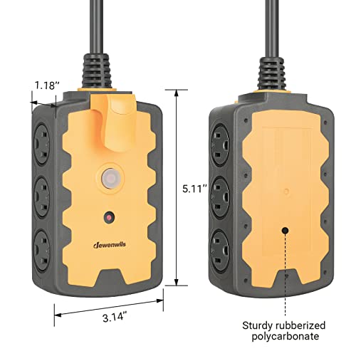 Dewenwils 6-Outlet Heavy Duty Power Strip, 25Ft Long Extension Cord, 14/3C Gauge, Sjt W, 15A Circuit Breaker, Industrial Power Strip For Garage, Workshop, Indoor Outdoor Holiday Lights, Etl Listed #TOP6